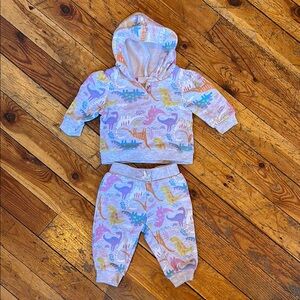 Colorful Dinosaur Print Hoodie and Pants Set